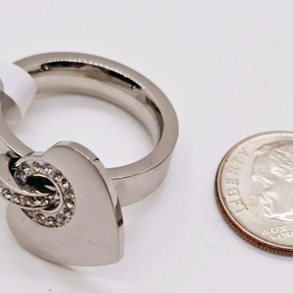 Rhinestone Heart Silver Charm Ring Sizes 7, 8, 9,  avail. - Picture 2 of 6